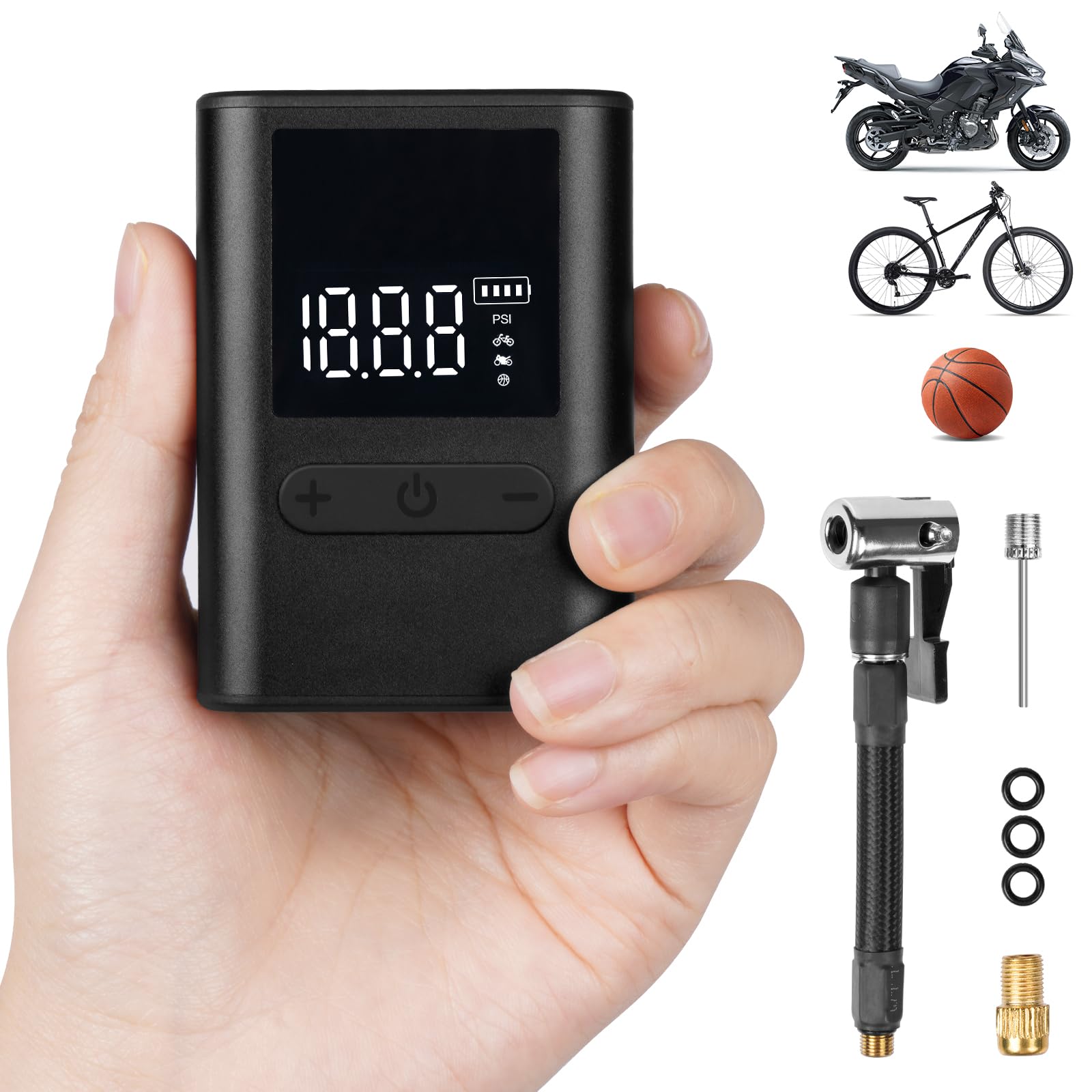 Flintronic Tiny Electric Bike Pump,100Psi Portable Bicycle Tire Pump with Digital Pressure Gauge for Presta, Schrader Valve, 500Mah,Type-C Rechargeable Tire Inflator Air Pump for Bicycles