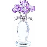Crystal Purple Rose Bouquet Figurines Gifts for Women Romantic Flowers Ornament for Home Decor Anniversary Birthday Valentine's Day Presents for Girlfriend Wife Partner