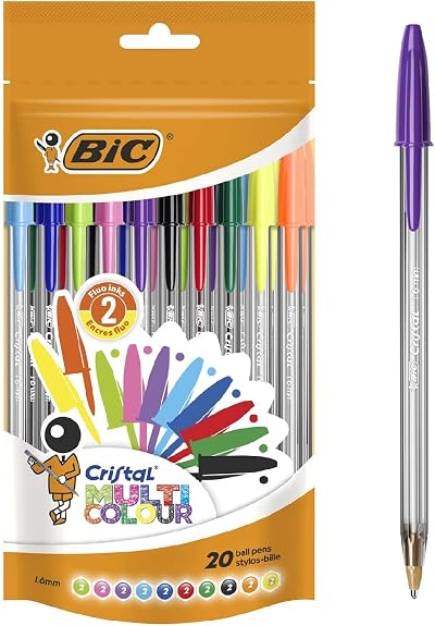 BIC Cristal Multicolour Ballpoint Pens 1.6 mm Pack of 20