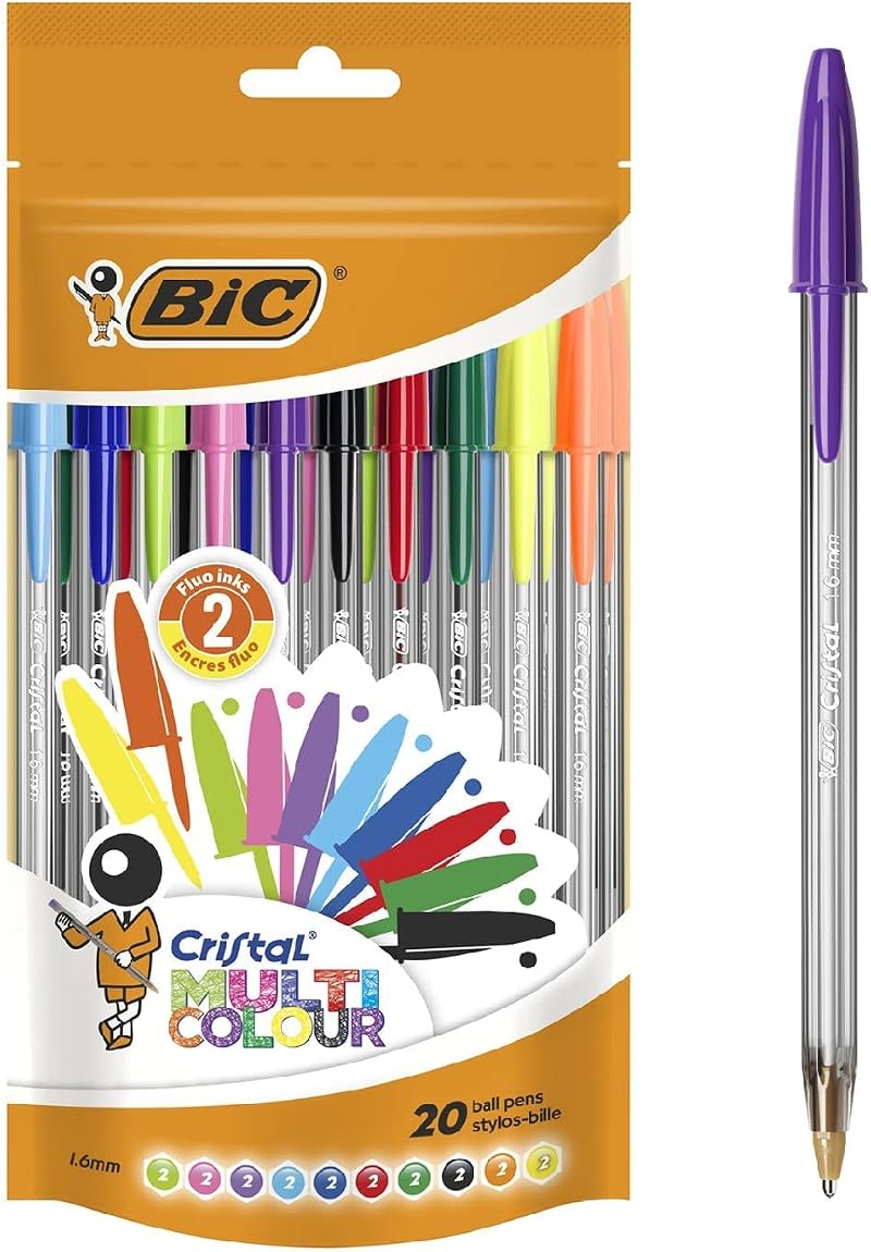 BIC Cristal Multicolour Ballpoint Pens 1.6 mm Pack of 20