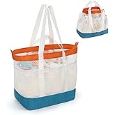 onemoky Mesh Beach Bag, Extra Large Beach Bags for Women, Lightweight Foldable Sandproof Tote Bag for Family & Vacation