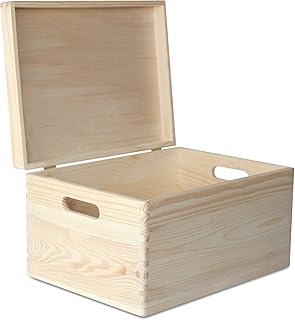 Creative Deco XXL Große Holz-Kiste mit Deckel Erinnerungsbox | 40 x 30 x 24 cm (+/- 1cm) | Holzbox Aufbewahrungsbox Spielzeug-Kiste Unlackiert Kasten | mit Griffen | Ideal für Wertsachen und Werkzeuge