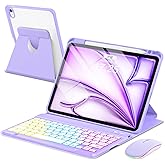 EAMPANG Case with Keyboard Mouse for iPad Air 11 inch M3 M2/ Air 10.9 5th 4th Generation,Rainbow Backlit Detachable Keypad Rotatable Magnetic Cover with Pencil Holder for iPad Air 4 5 6 7 Gen Purple
