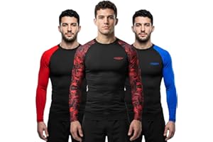 Exxact Sports Men’s BJJ Rash Guard Long Sleeve, IBJJF Ranked No Gi Jiu Jitsu Compression Shirt for MMA Grappling & Wrestling