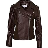 Nicole Miller Women's Leather Moto Jacket With Asymmetrical Zipper Biker Jacket with Zipper Pockets Sizes S–XL