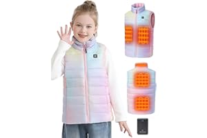 Hecusma Kids Heated Vest with 7.4V 12000mah Battery Pack Included, Heated Vest for Kids with 5 Heating Zones for Girls