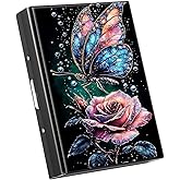 LYHXLYJH Credit Card Holder for Women Men,RFID Blocking Mini Slim Aluminum Metal Wallet ID Case Business Hard Card Case-Shining Butterfly Rose