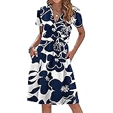 AUSELILY Womens Summer Dresses 2026 Short Sleeve V Neck Floral Sundress with Pockets