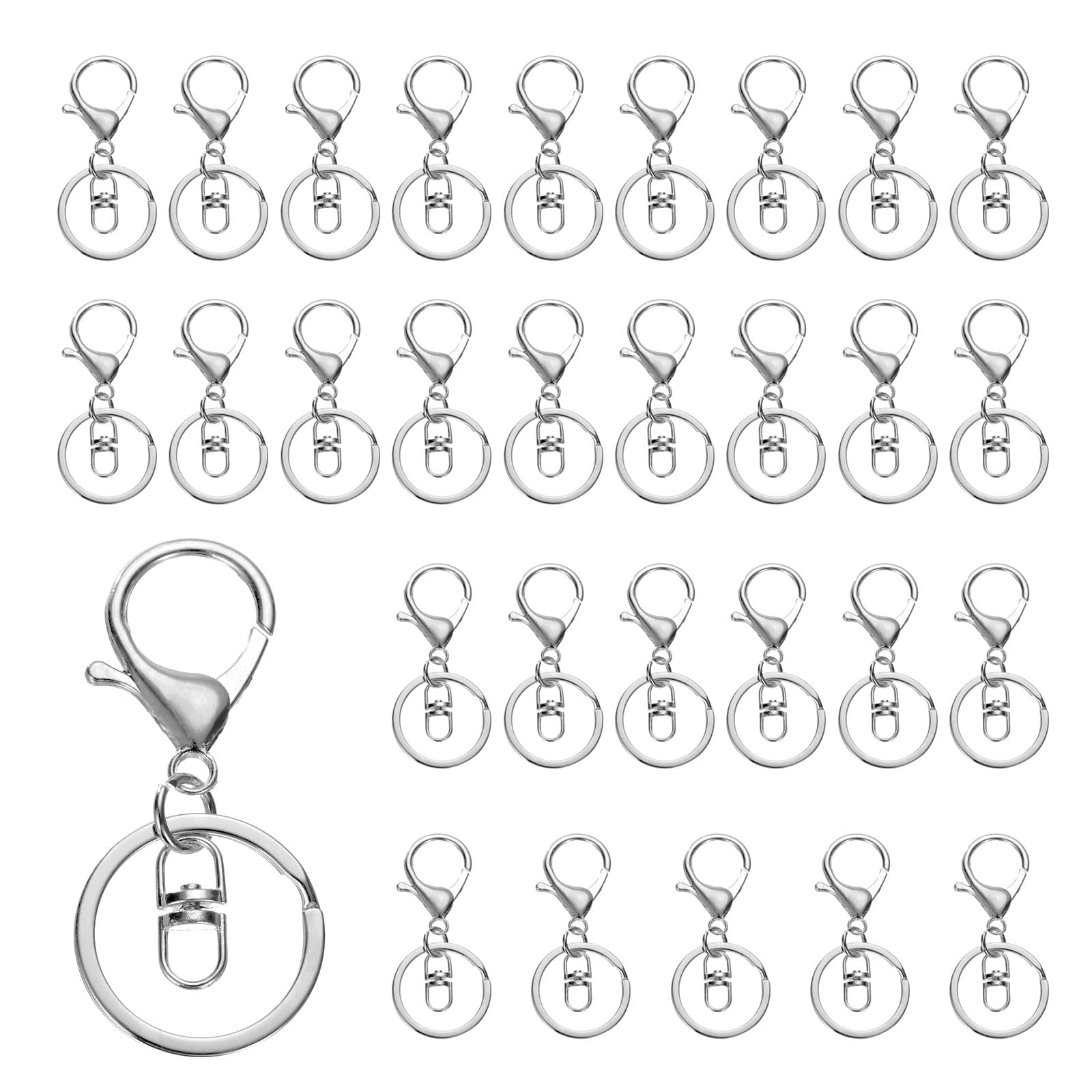 uxcell Lobster Claw Clasps Keychain, 30 Pcs Lobster Claw Clasp Hook with Swivel Trigger Clip and Flat Split Keychain Ring for DIY Craft Key Chain Accessories, White K