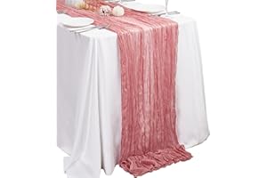FINVIZO Dusty Rose 10Ft Cheesecloth Table Runner: 35x120 Inches Rustic Gauze Boho Wedding Table Runner Decoration Cheese Cloth Wedding Table Decor Sheer Runner for Bridal Babay Shower Birthday Party,1Pack