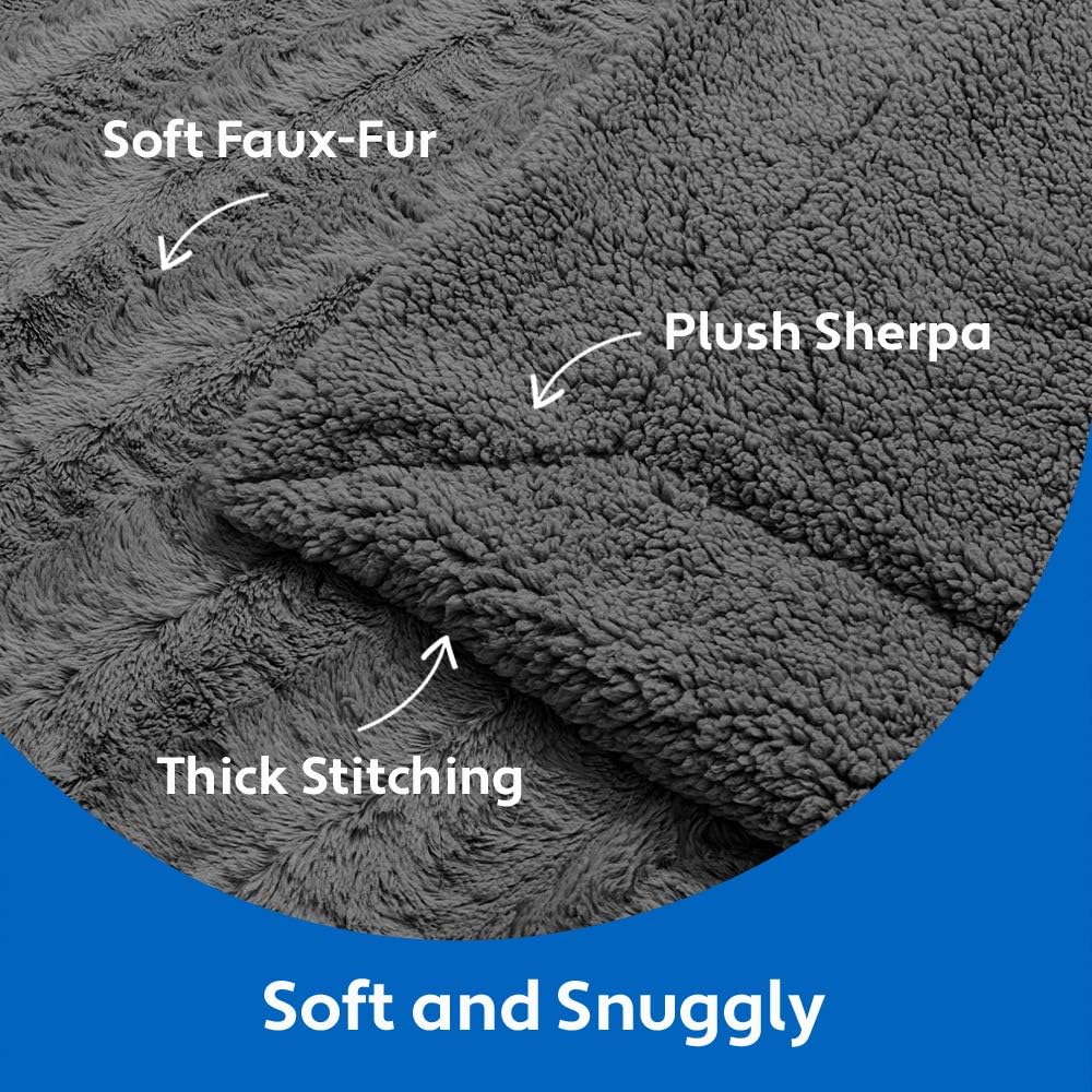 MIGHTY MONKEY Premium Pet Blanket, 32x40, Soft Reversible Sherpa Cat and Dog Blanket, Machine Washable, Fluffy, Non Shedding Faux Fur Throw for Puppy Bed, Crates, Couch, Medium Size, Fluffy Gray: Home & Kitchen