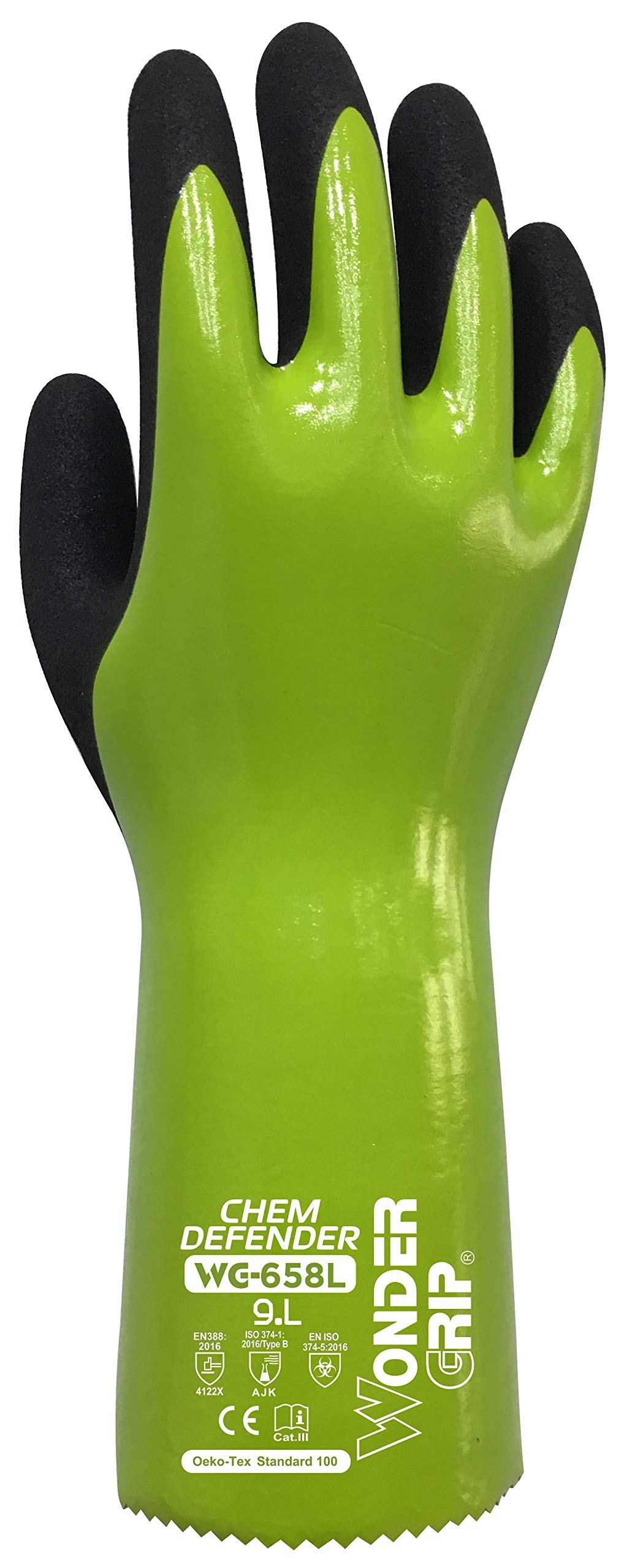 Wondergrip - Chem Defender - WG-658L Safety Gloves - Triple Nitrile Coating - Chemical Resistant - 30cm Long Cuff - High Grip & Ergonomic Fit - TPDT Technology - Green - X Large