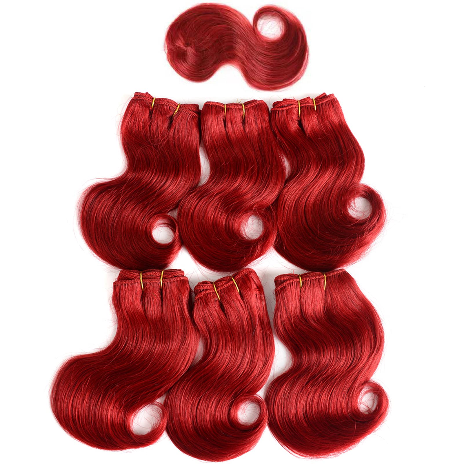 Aiokrtse Brazilian Virgin Hair 100% Human Hair Weave Bundles Body Wave Hair 6 bundles 8 inches with 1 closure Red Color (6 bundles 8 inches=about 230 grams or 8.11 ounces)