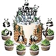 Acrylic Panda Birthday Cake Topper Set - 7 Pcs: Panda Bear Smash Cake Topper, Themed Party Decoration