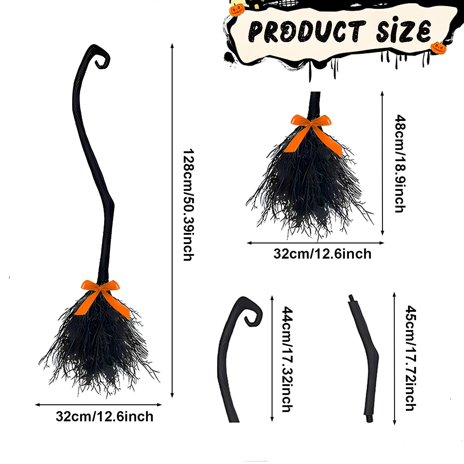 Condition photo showing New/Like New for reicyfang witch broom with 3 colors of ribbons, halloween witches broomstick plastic witch broomstic