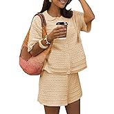 Fisoew Womens 2 Piece Crochet Swimsuit Cover Ups Button Cardigan Loose Knit Shorts Sets Summer Beach Vacation Outfit