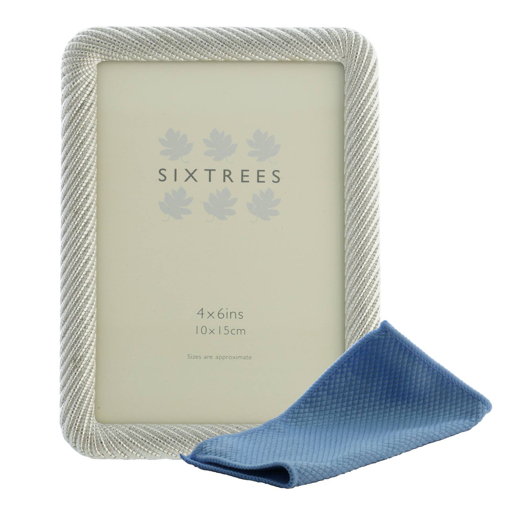 Sixtrees Ornate Silver finish Ropework effect metal photoframe for a 6"x 4" (150mm x 100mm) picture - Ava Complete with Microfibre cleaning cloth.