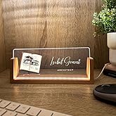 Personalized Name & Title Desk Name Plate Wood Stand | Architect Interior Designer Mastermind Planner | Professional Work Business Owner Sign LED Light Nameplate Gift