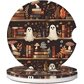 Neukim 2pcs Car Cup Holder Coaster Car Coaster Vintage Halloween Mushrooms Ghost Absorbent Car Coaster Absorbent Drink Coaster for Car Decor Auto Accessories