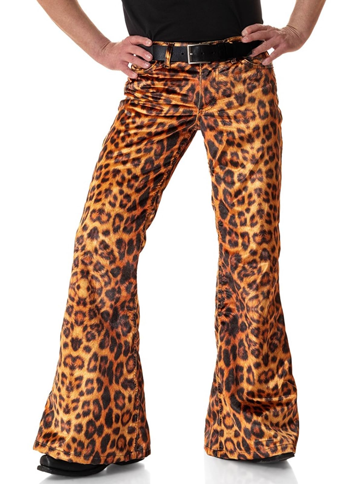 Photo 1 of EVEDESIGN Mens Bell Bottom Velvet Pants 60s 70s Disco Outfits for Men Vintage Flared Jeans Leopard Print 2XL