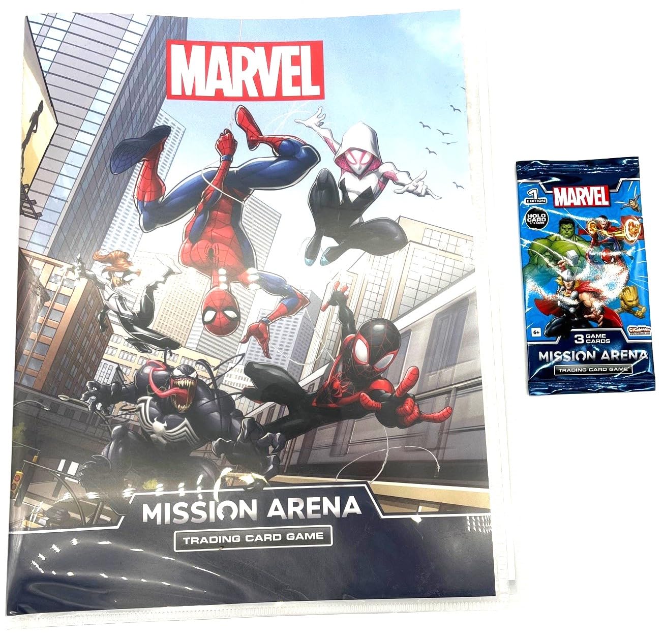 KAPTOYS MARVEL MISSION ARENA TRADING CARD GAME - COLLECTOR BINDER FOLDER + EXCLUSIVE 3 CARDS PACK Includes 1 Holo Shiny Cards & 2 Collectable Gaming Cards (SPIDERMAN)