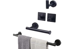 TocTen 5 PCS Bathroom Hardware Set SUS304 Stainless Steel-Towel Rack Set Include Lengthen Hand Towel Bar+Toilet Paper Holder+3 Robe Towel Hooks Bathroom Accessories Towel Bar Set (Matte Black, 24IN)