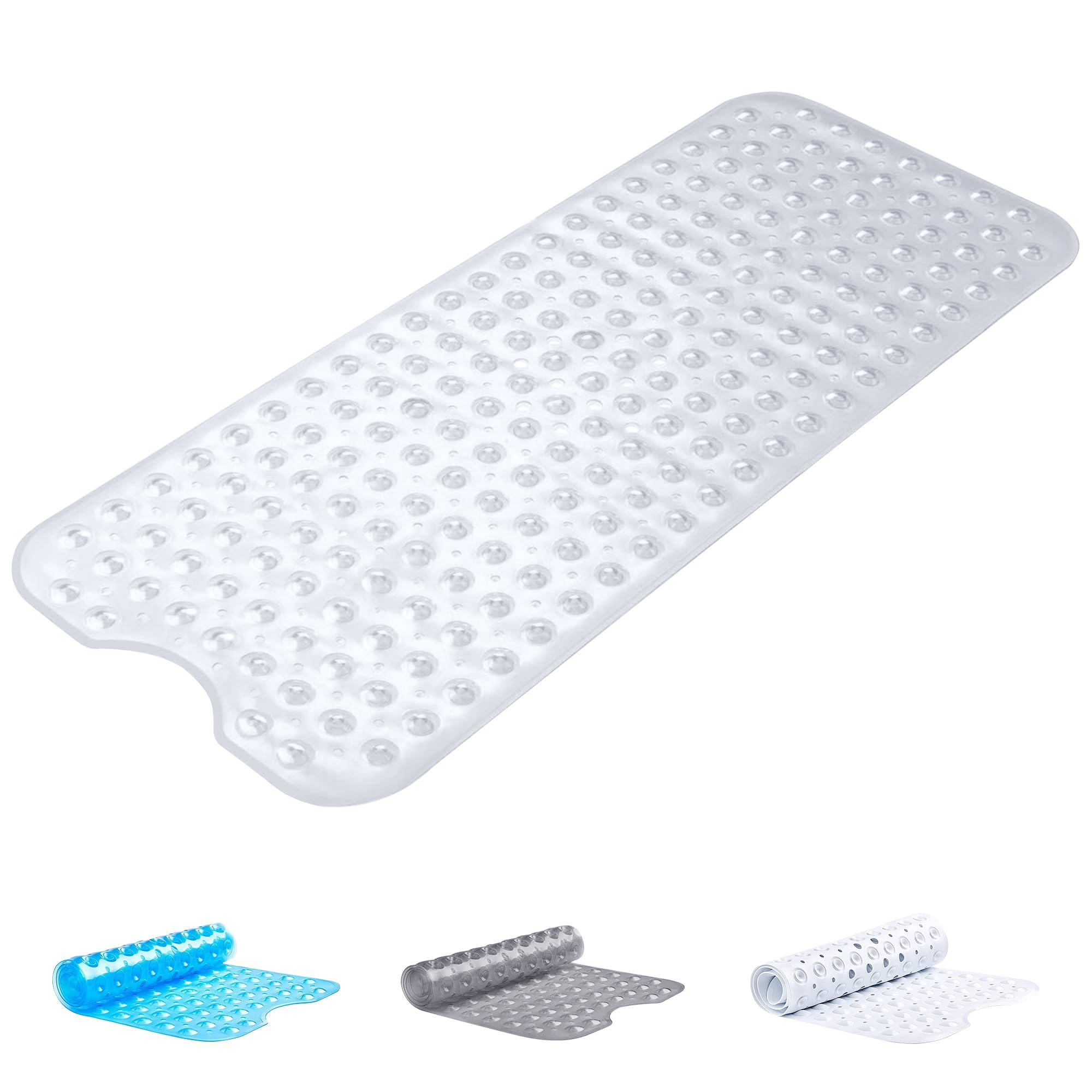 Oxford Homeware Shower Bath Mat Non Slip Anti Mould - Clear 70x38 cm Shower Mat for Bathtub and Bathroom with Drain Holes and Strong Suction Cups Machine Washable Bath Mats