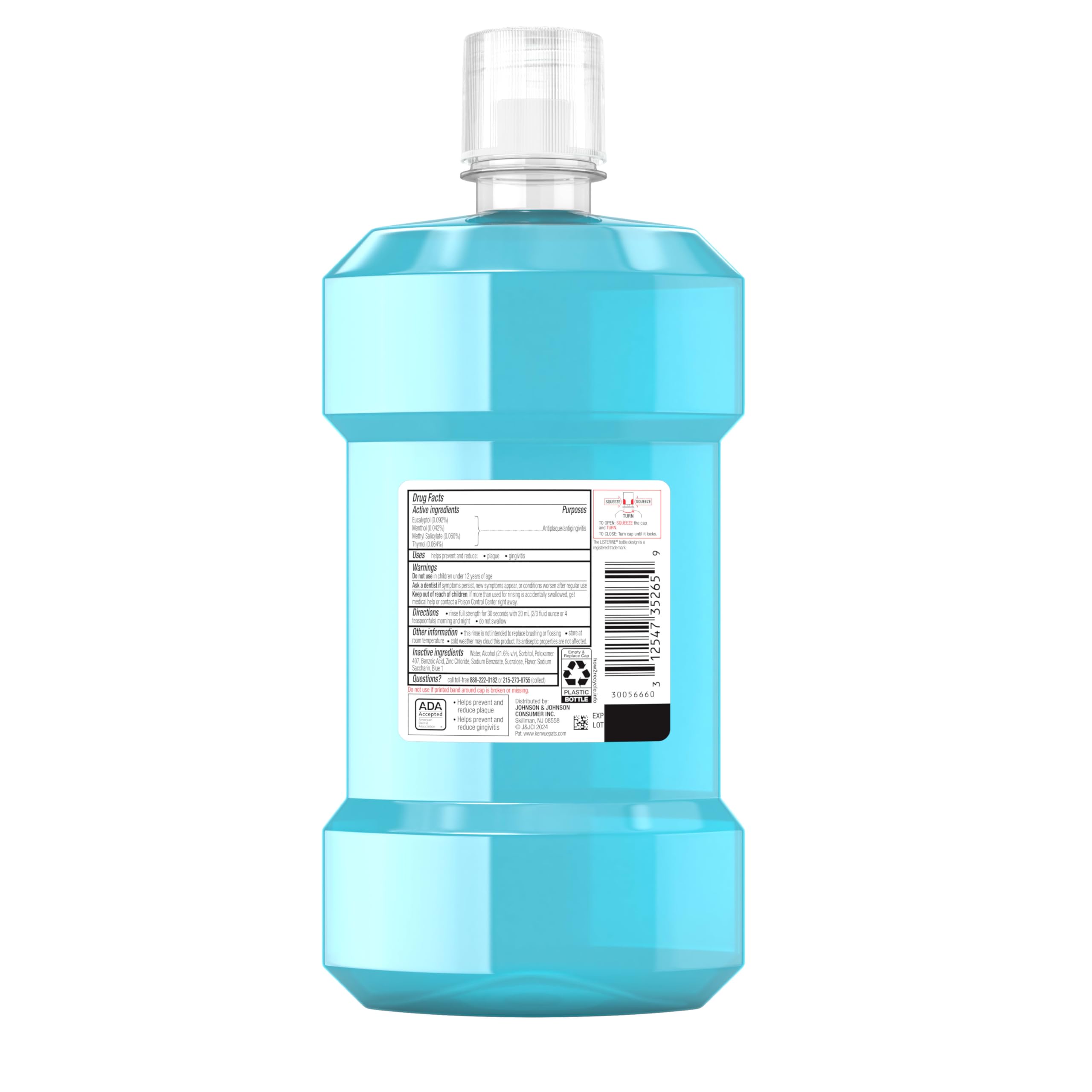 Listerine Gum Therapy Antiplaque & Anti-Gingivitis Mouthwash, ADA Accepted Oral Rinse Helps Reverse Early Gingivitis Signs Like Bleeding Gums, 4X Healthier Gums in 3 Weeks vs Brushing Alone, Mint, 1 L