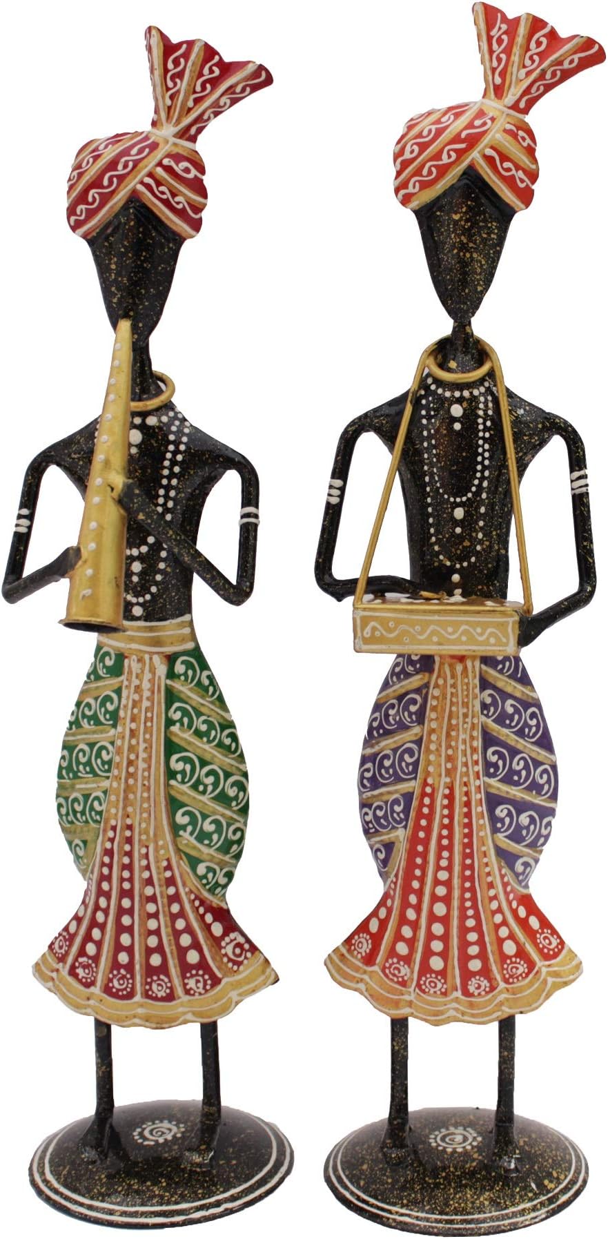 Crafticia Iron Tribal Musician Doll Set of 2 Decorative Traditional Showpiece for Gift Item Home Decor - 12 inch
