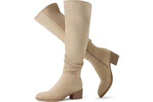 Shoe'N Tale Women's Over The Knee Thigh High Boots Chunky Block Heel Pointed Toe Slouchy Side Zipper Fall Weather Winter Boots