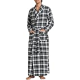 Latuza Men's Cotton Flannel Long Robe Full Length Plaid Bathrobe