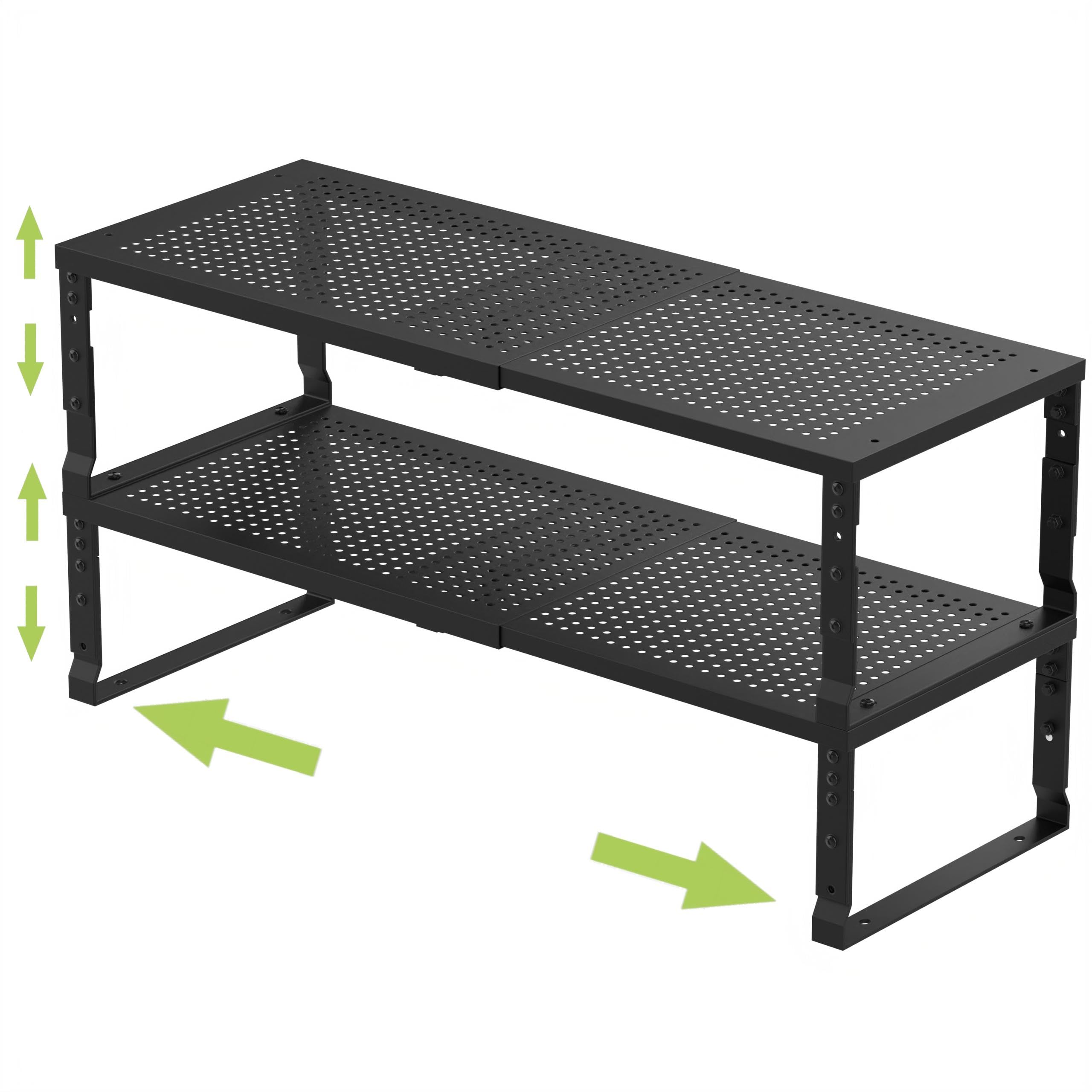 Photo 1 of Jojocross Expandable Adjustable Stackable Kitchen Organizer, Spice Rack,Metal Pantry Storage Shelves Racks,Counter Shelf for Cabinets, Countertop, Cupboard (2 Packs/Large/Black)