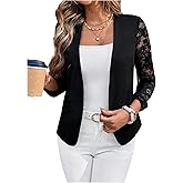 OYOANGLE Women's Casual Lightweight Jackets 3/4 Sleeve Open Front Work Office Blazer Suit Jacket