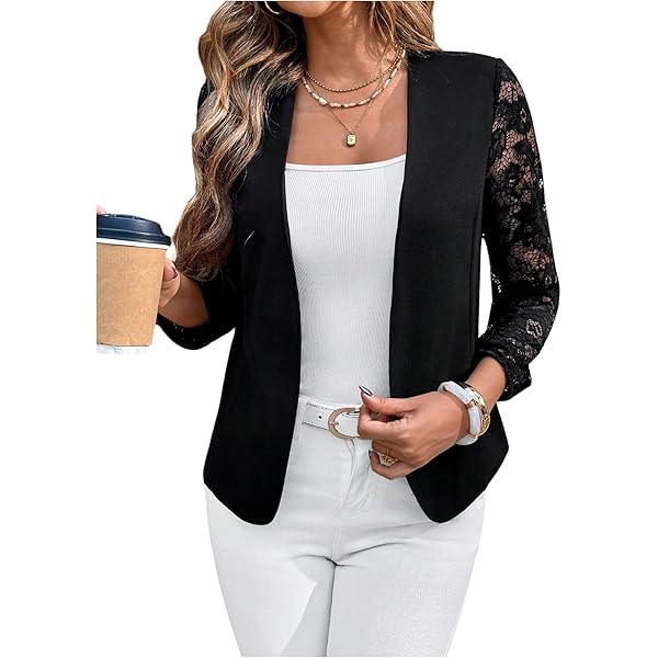 Amazon.com: MakeMeChic Women's Open Front Ruffle Trim Jacket Puff