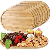 Tanlade 8 Pieces Bamboo Serving Tray Oval Bamboo Serving Tray Rustic Wood Trays for Crafts Large Christmas Decorative Wooden Platter for Tea Coffee Table Cup Food Kitchen Dessert Veggie, 16 x 10 Inch
