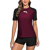 Halcurt Women's Short Sleeve Swim Shirt Rash Guard Swimsuit Top Only UPF50+ Sun Protection Bathing Suit