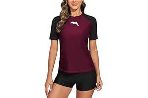 Halcurt Women's Short Sleeve Rash Guard Swimsuit Top Swim Shirt Only Swim Tee UPF50+ Quick Dry Swimsuit