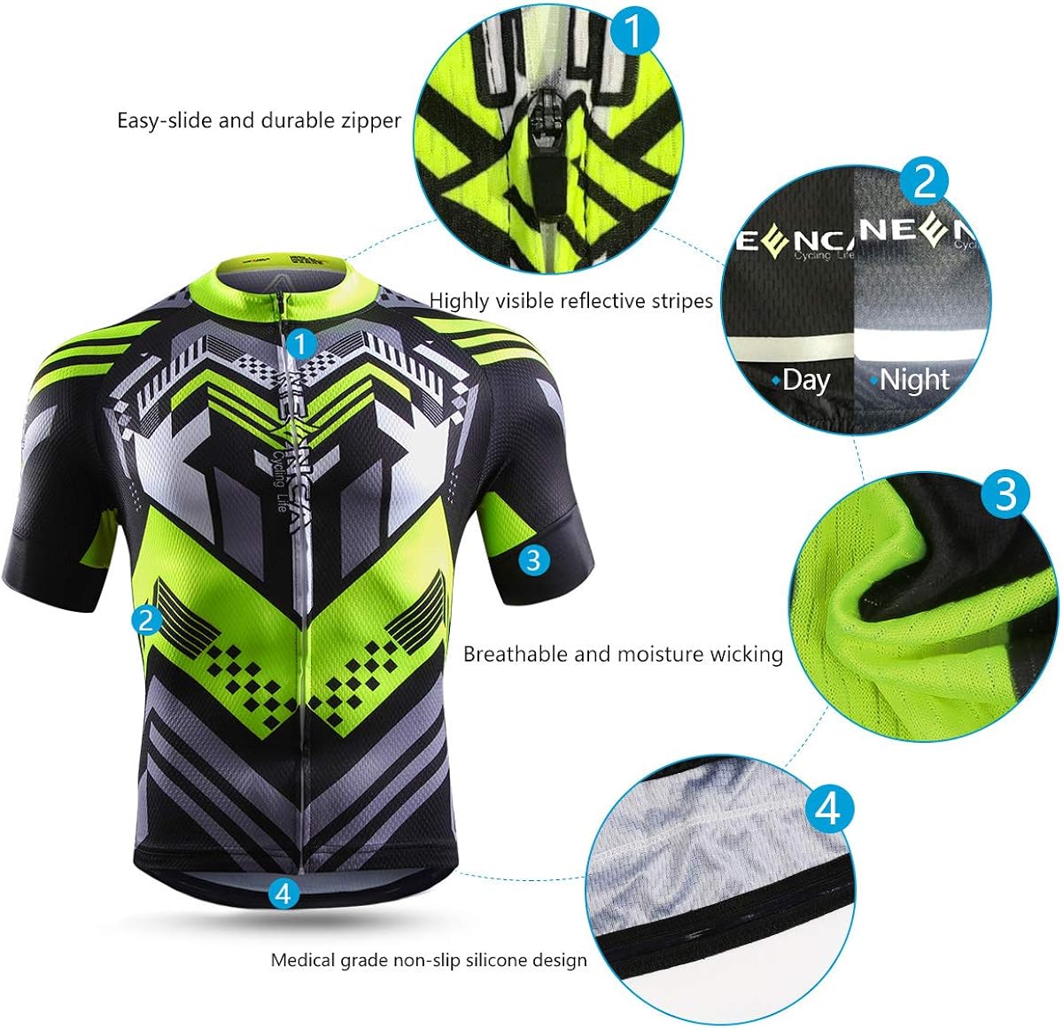 NEENCA Men's Cycling Bike Jersey Short/Long Sleeve with 3 Rear Pockets, Cycling Biking Shirt Full Zipper Breathable Quick Dry : Clothing