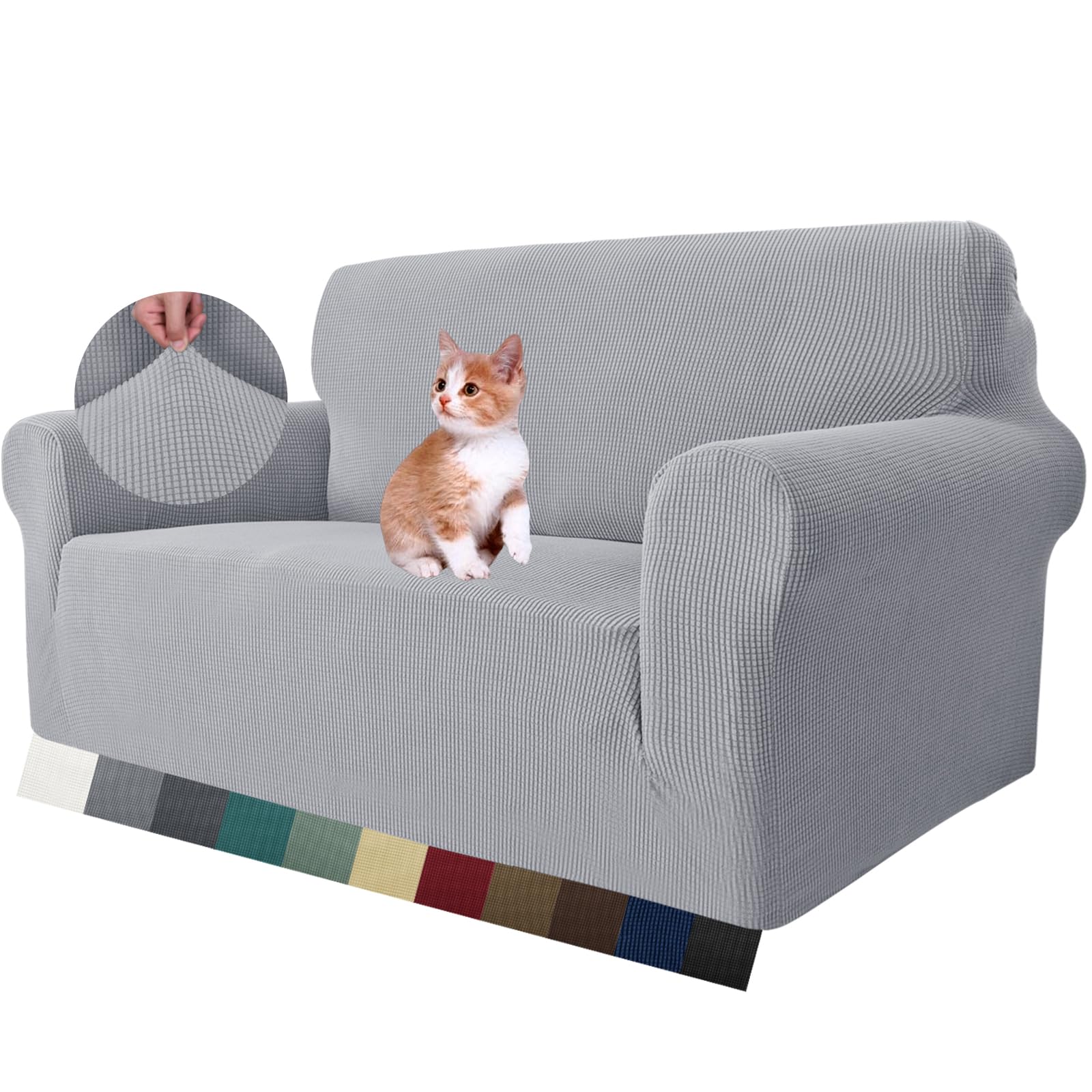 MAXIJIN Super Stretch Couch Cover for 2 Seater Couch, 1-Piece Universal Sofa Covers Living Room Jacquard Spandex Furniture Protector Dogs Pet Friendly Fitted Couch Slipcover (2 Seater, Sliver Grey)