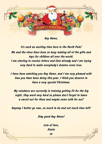 Buon Natale Lettera.Buon Natale Personalizzabile Lettera Di Babbo Natale Amazon It Cancelleria E Prodotti Per Ufficio