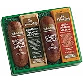 The Swiss Colony Cheese & Sausage 4-Pack – Original and Garlic Summer Sausages with Bacon, and Vegetable Cheese, Charcuterie Gift Basket for Holiday, Thank You Gifts, Adults, Women, Men, 14 oz.
