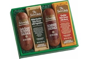 The Swiss Colony Cheese & Sausage 4-Pack – Original and Garlic Summer Sausages with Bacon, and Vegetable Cheese, Charcuterie Gift Basket for Holiday, Thank You Gifts, Adults, Women, Men, 14 oz.