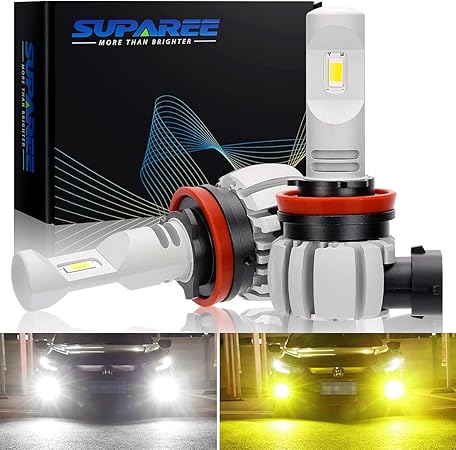 Amazon 令和3年最新モデル Suparee H8 H9 H11 H16兼用 2色切り替え Ledフォグランプ ヘッドライト ホワイト 6000k イエロー 3000k 車検対応 Dc9 24v 40w 100lm 車用ledバルブ 2個セット 1年保証 フォグランプ 車 バイク