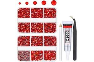 QIIPII 3060PCS Red Crystal Resin Rhinestones for Crafting Siam Red Flatback Stones 2mm 3mm 4mm 5mm 6mm 5 Sizes Non-Hotfix Gems Diamonds Crystals Charms for Nails Face Eyes Makeup Tumblers Bottles DIY Crafts