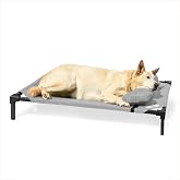 Coolaroo Pro Elevated Dog Bed with HeatShield Fabric &ndash; Advanced Cooling Raised Cot for Small &amp; Medium Breeds, Easy-Clean, Low-to-Ground Access, Bonus Bolster Pillow &ndash; Glacier Grey