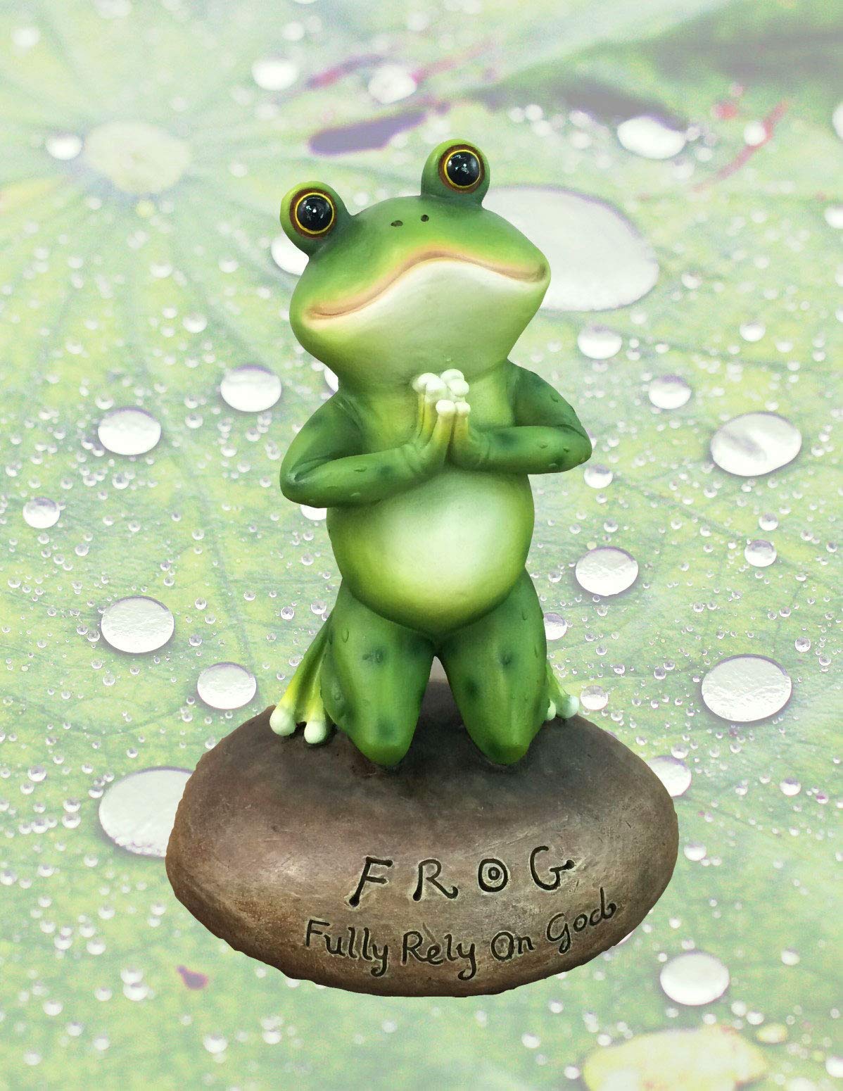 DWK Blessed Assurance Inspirational Cute Praying Frog On Rock