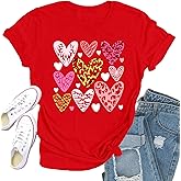 Qskall Valentines Shirts for Women Love Hearts T-Shirt Happy Valentine's Day Tee Tops