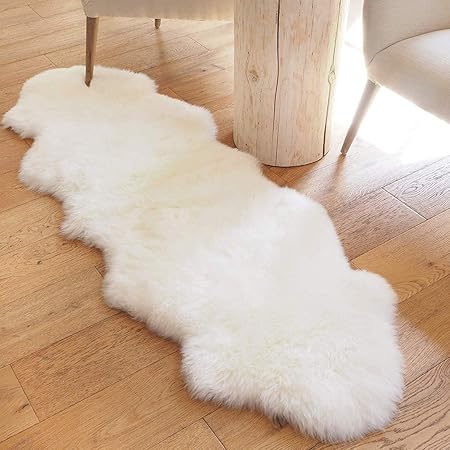 Faux Lammfell Schaffell Teppich Lammfellimitat Teppich Longhair Fell Optik Nachahmung Wolle Bettvorleger Sofa Matte (Weiß, 60
