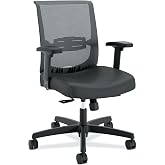 HON Convergence Ergonomic Office Chair, Office Desk Computer Chair, Black | Vinyl ergonomic desk chair with lumbar support, seat glide, adjustable arms and breathable mesh comfort, office decor