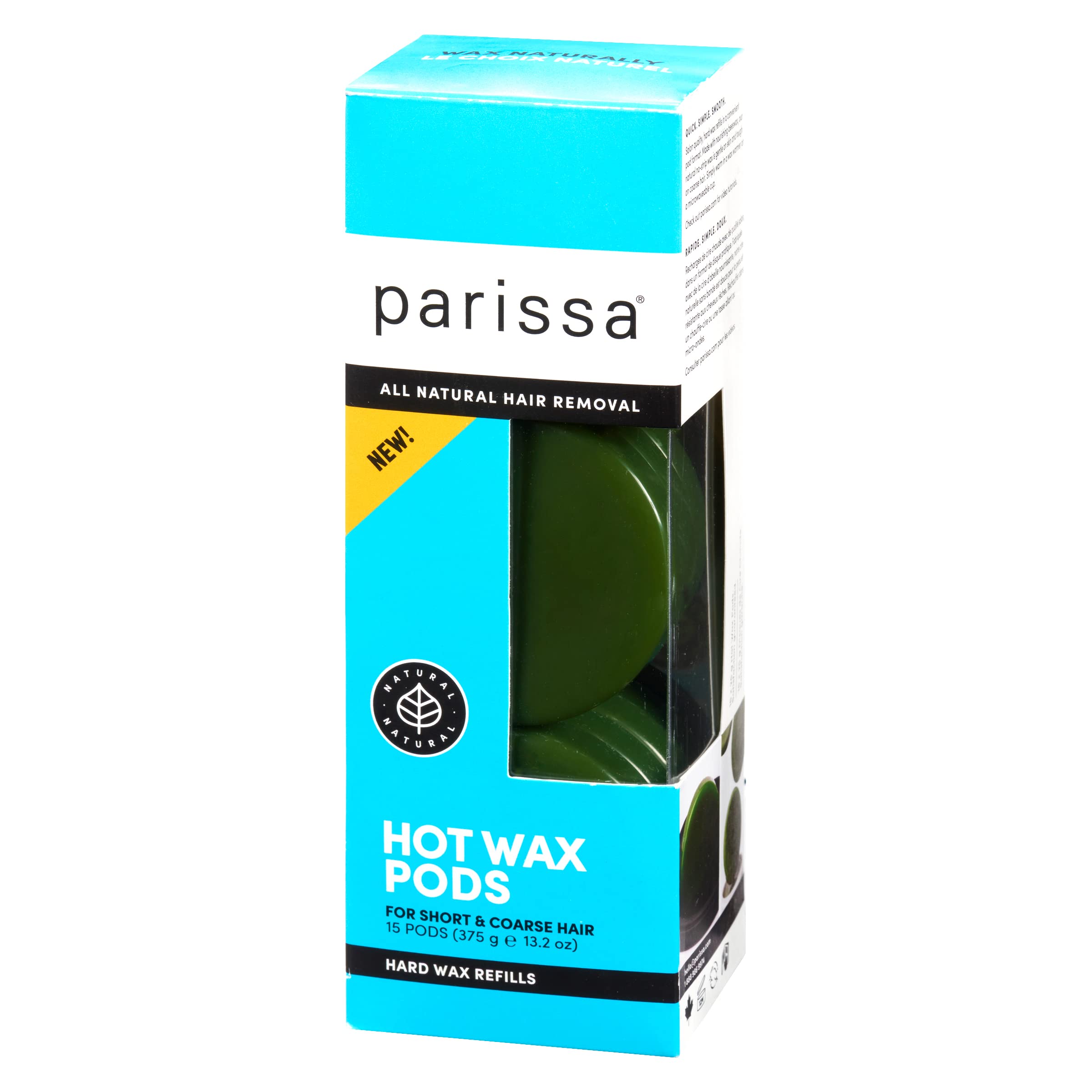 Parissa Hot Wax Refill Pods | No-Strip Hard Wax with Natural Beeswax, Salon-Strength for Brazilian, Bikini & Facial Hair Removal | For Sensitive Skin, Chin, Upper Lip & Face | 15 Pods, 375g (13.2 Oz)